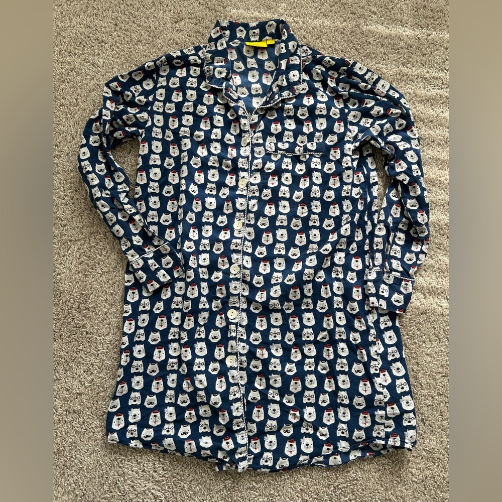 Roller Rabbit Navy Winter Bear Pattern Night Shirt Pajamas